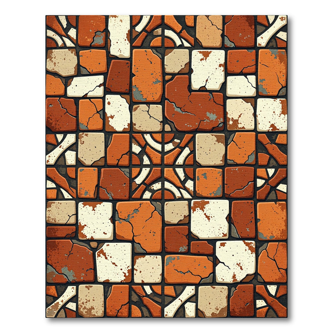 Rustic Terracotta Cracking Tile Mosaic Rug