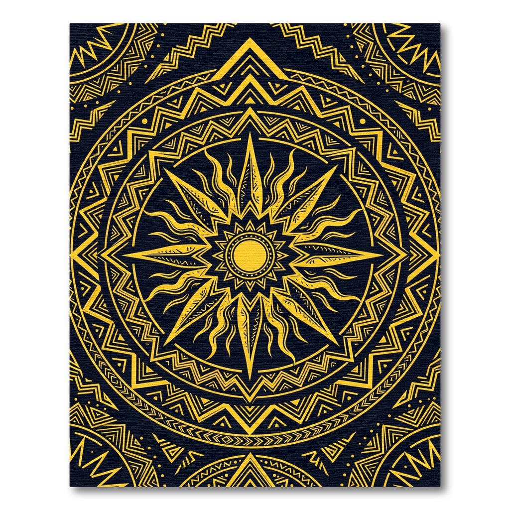 Golden Radiant Sunburst Geometric Mandala Rug