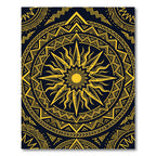 Golden Radiant Sunburst Geometric Mandala Rug