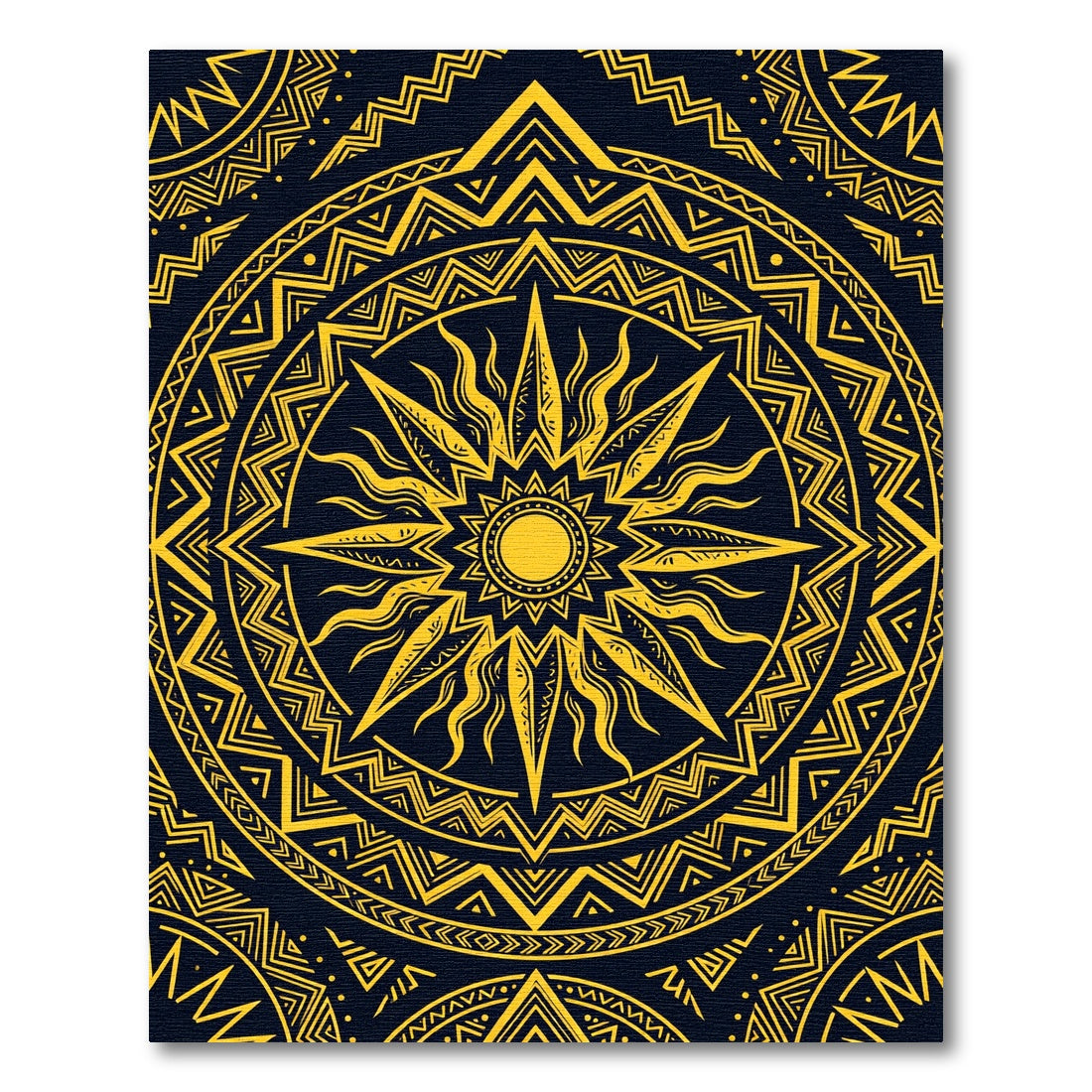 Golden Radiant Sunburst Geometric Mandala Rug