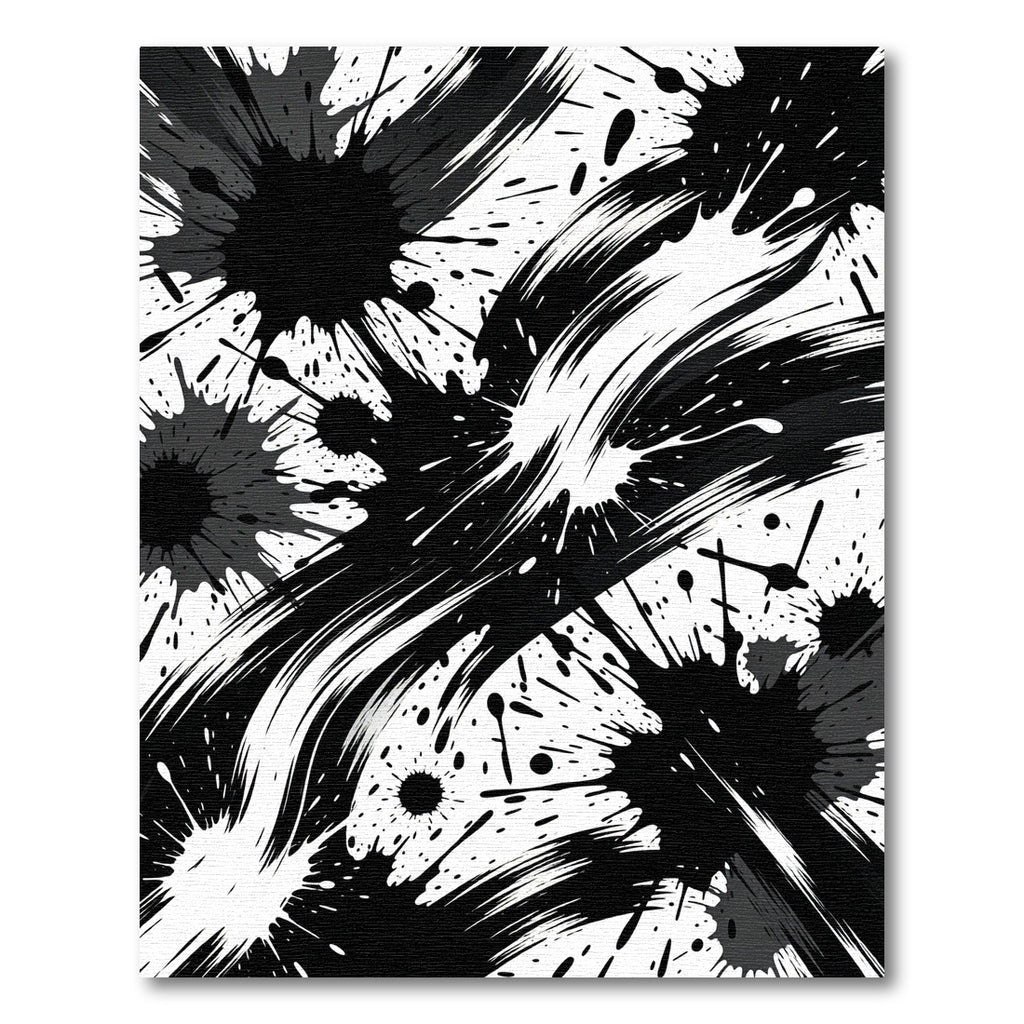 Dynamic Black and White Ink Splash Rug