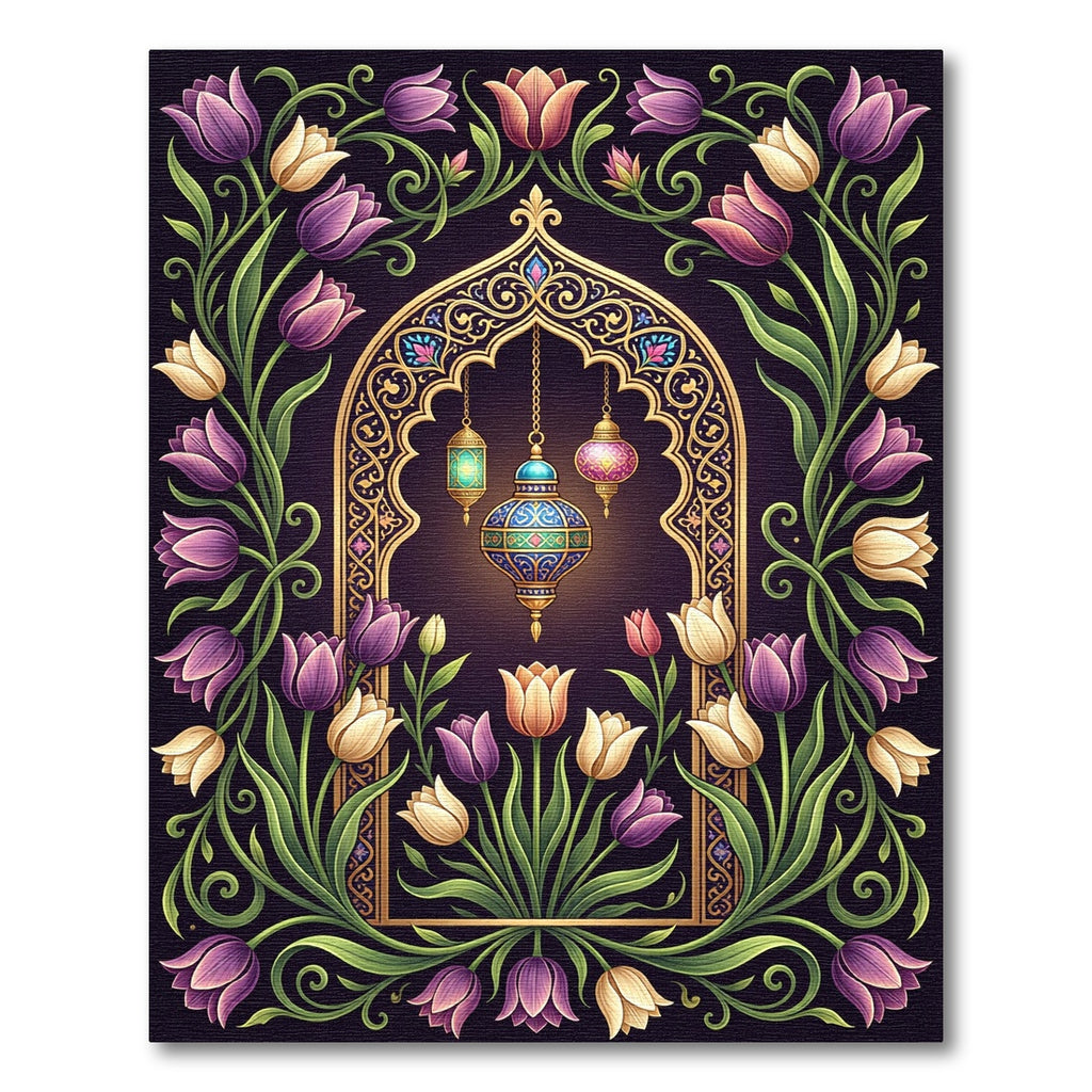 Elegant Floral Arch with Hanging Lanterns Rug