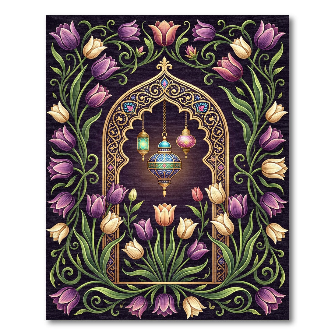 Elegant Floral Arch with Hanging Lanterns Rug