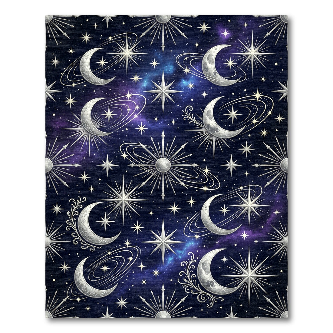 Celestial Silver Moon and Starry Night Rug