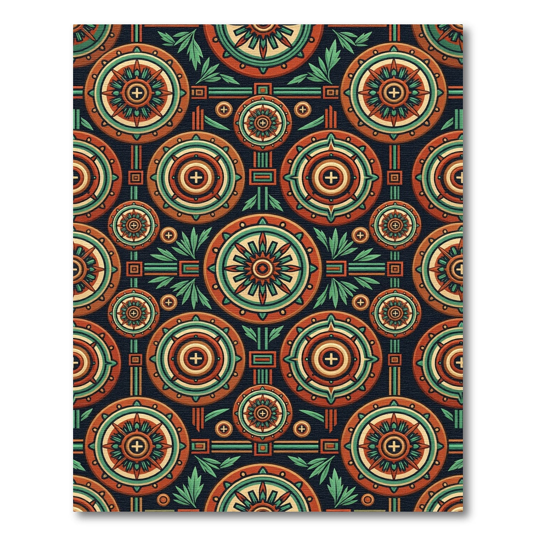 Circular Terra Cotta Geometric Aztec Medallion Rug