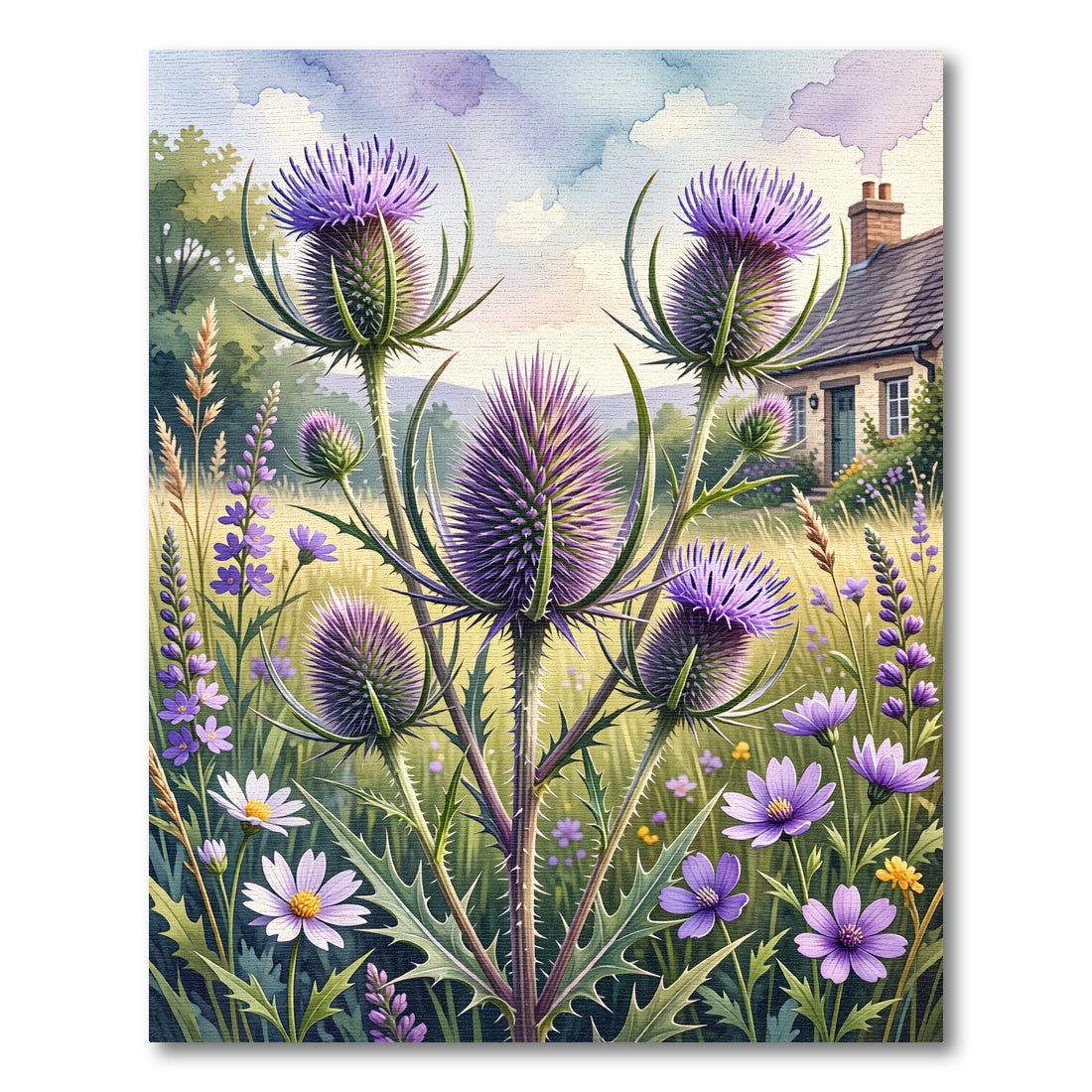 Vibrant Purple Thistle Wildflower Meadow Rug