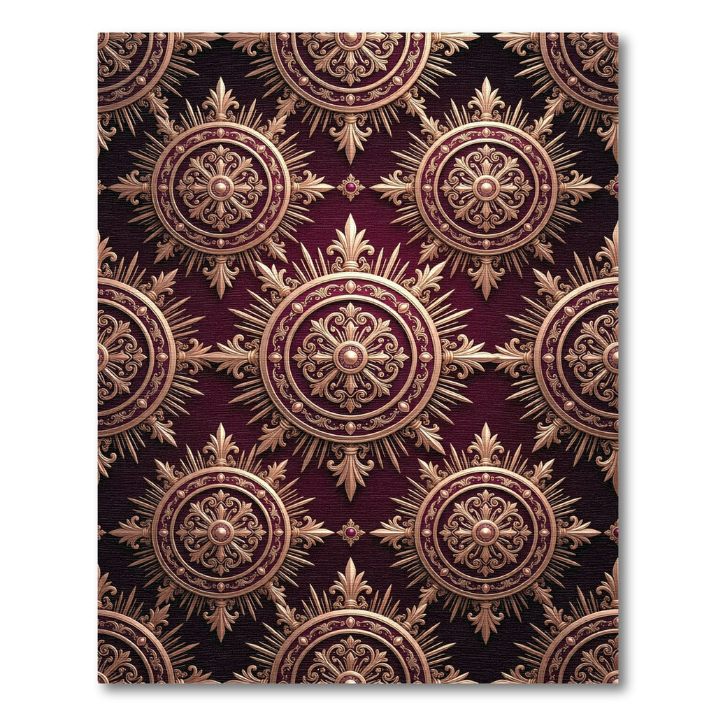 Rich Burgundy Gold Medallion Sunburst Rug