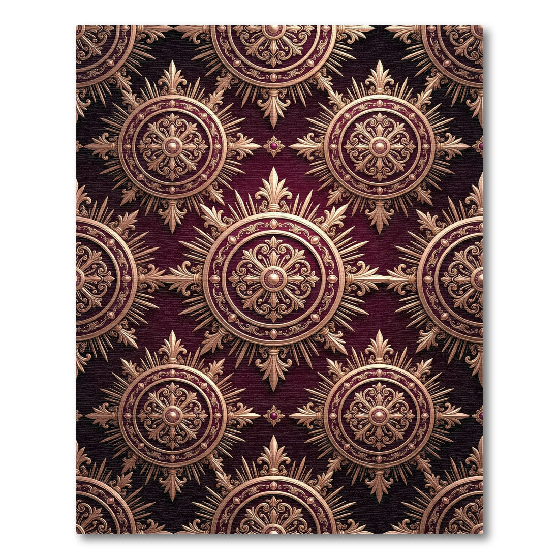 Rich Burgundy Gold Medallion Sunburst Rug