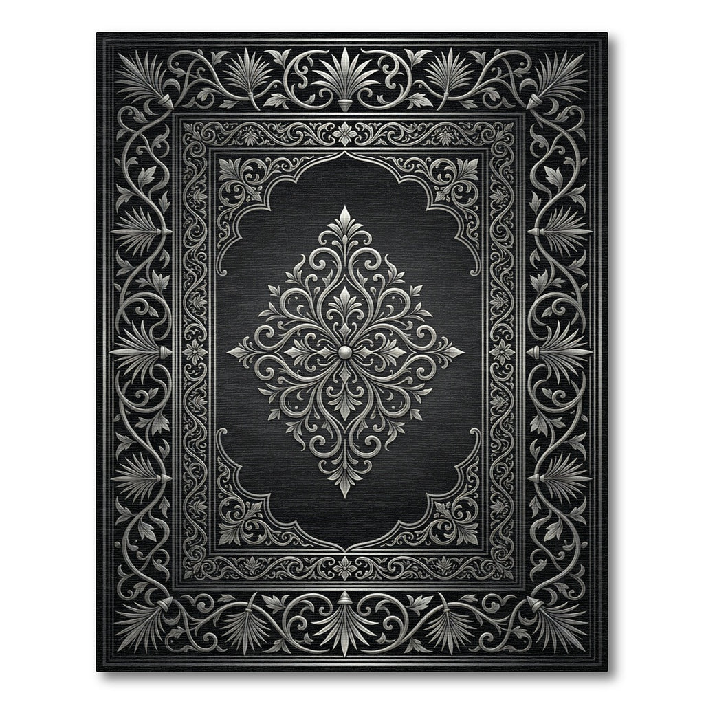 Antique Silver Floral Arch Medallion Rug