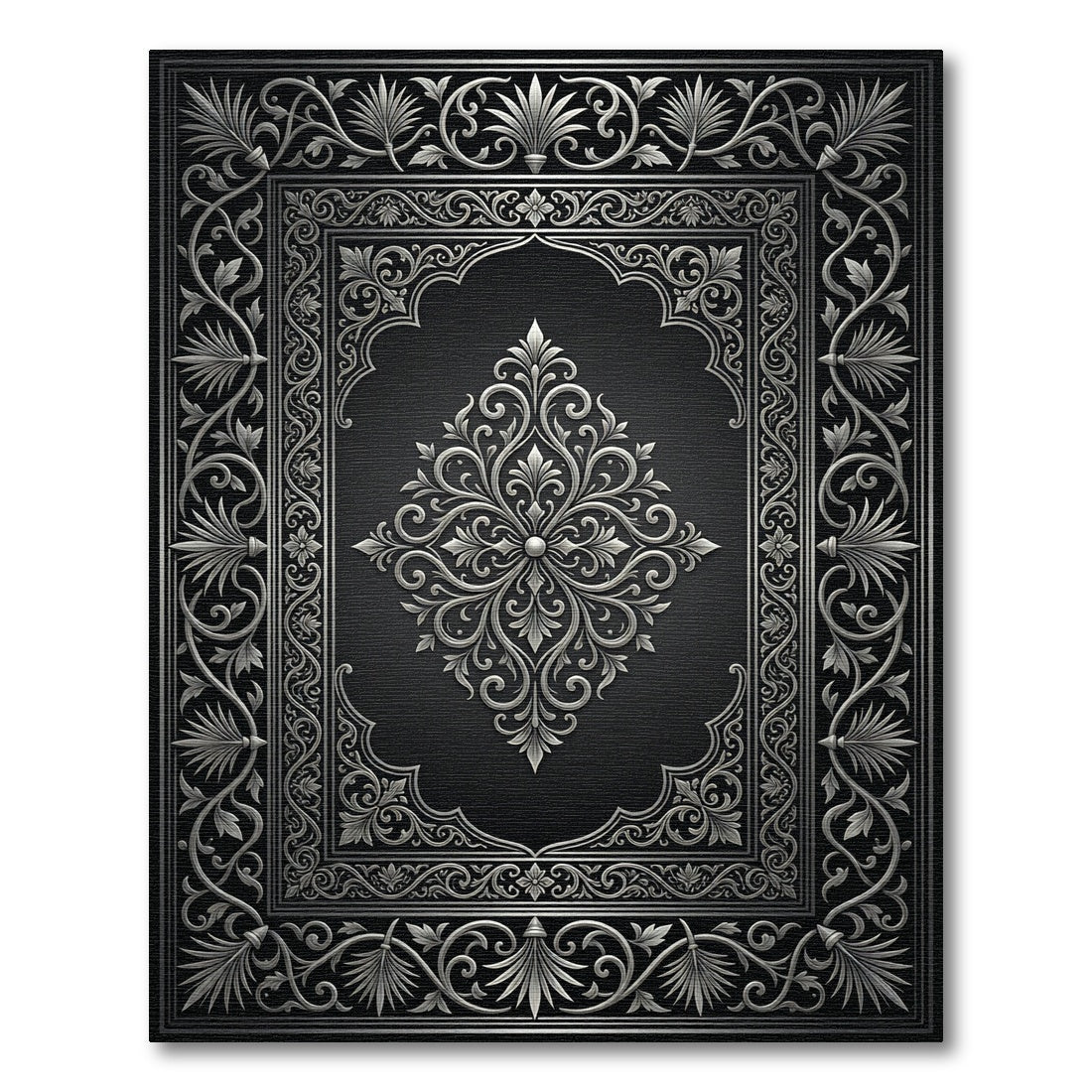 Antique Silver Floral Arch Medallion Rug