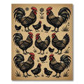 Black Rooster Folk Art Farmhouse Rug