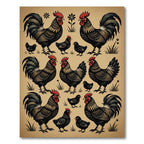 Black Rooster Folk Art Farmhouse Rug