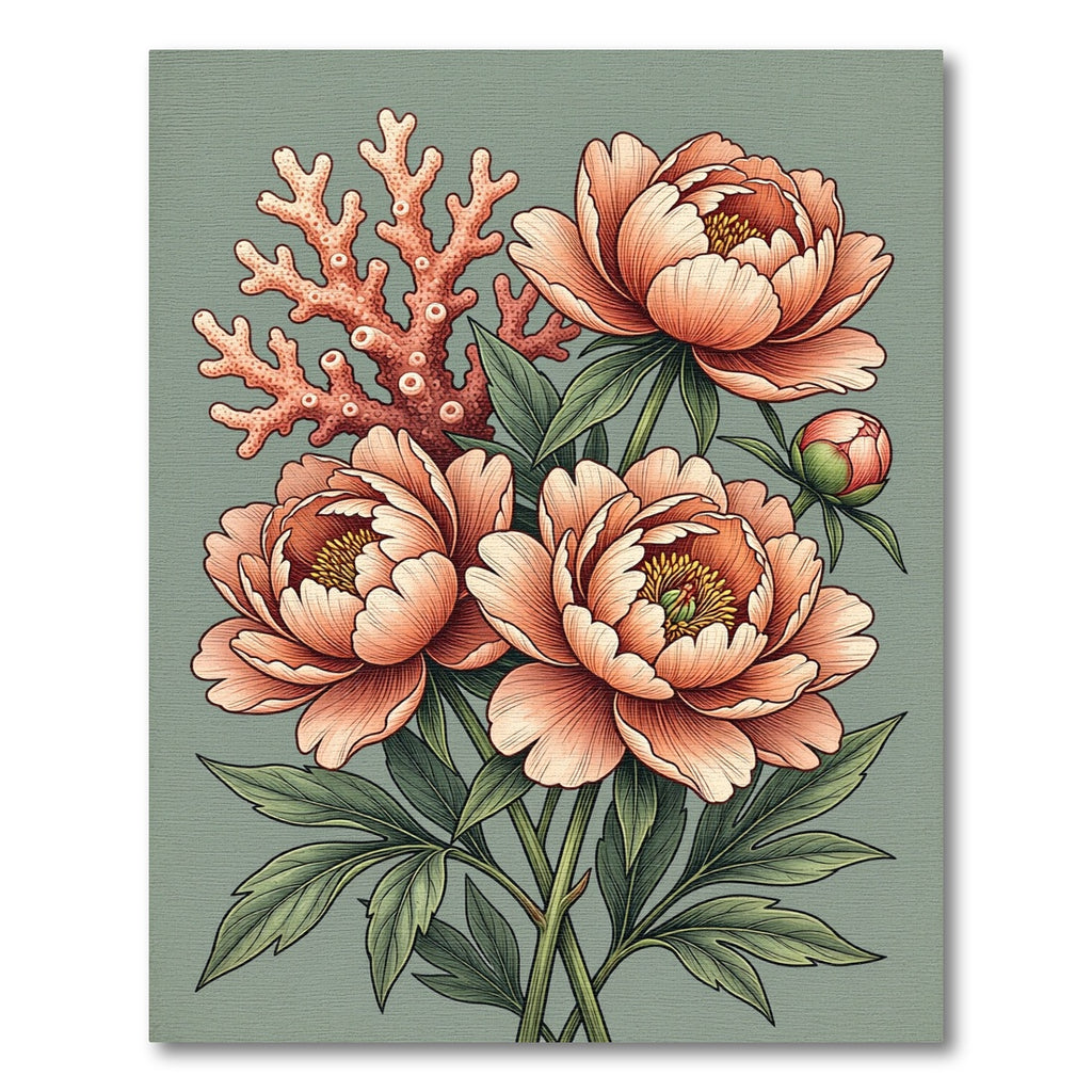 Coral Branch Peach Blossom Bouquet Rug