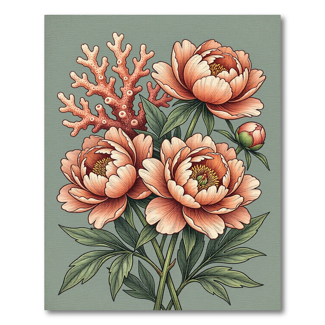 Coral Branch Peach Blossom Bouquet Rug