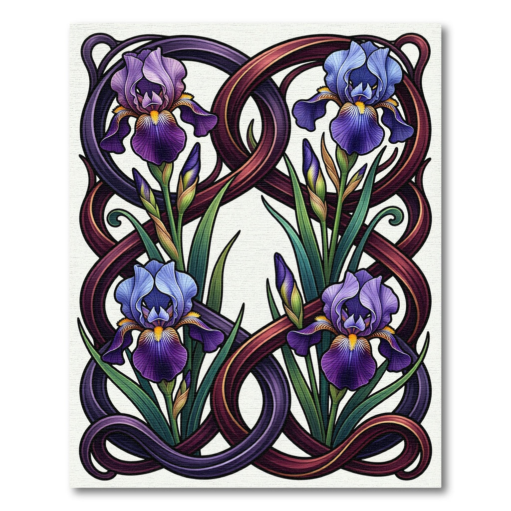 Art Nouveau Iris Floral Border Rug