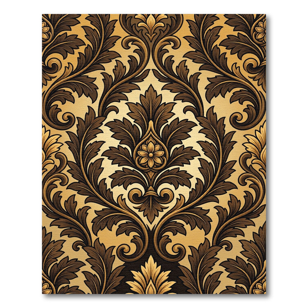 Gold Brown Acanthus Leaf Scroll Rug