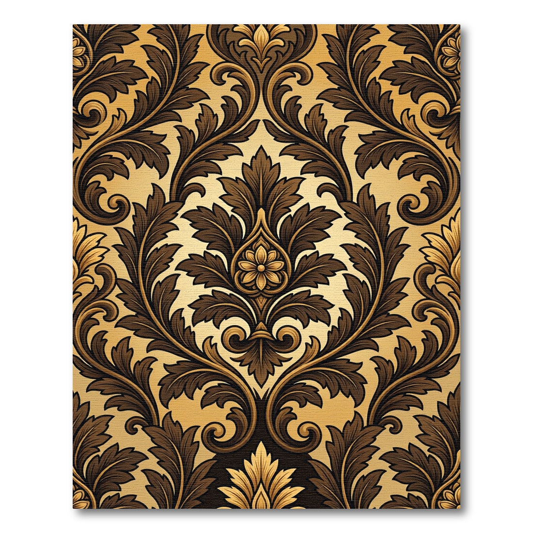 Gold Brown Acanthus Leaf Scroll Rug