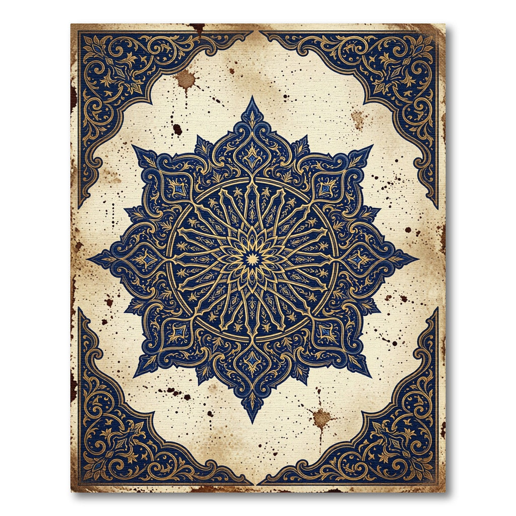 Royal Blue Golden Medallion Arch Rug