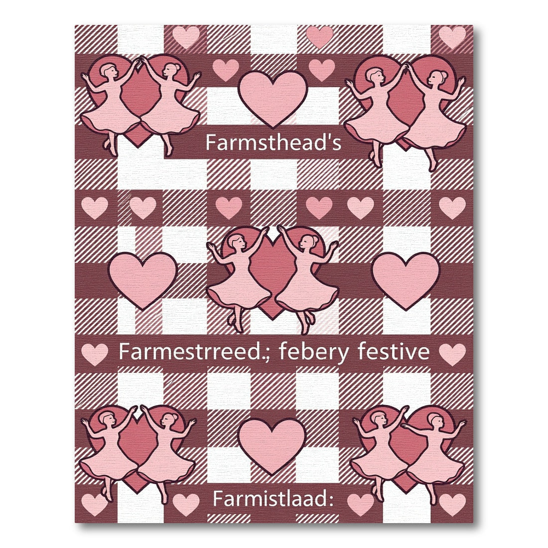 Blush Pink Dancing Girls Gingham Heart Rug