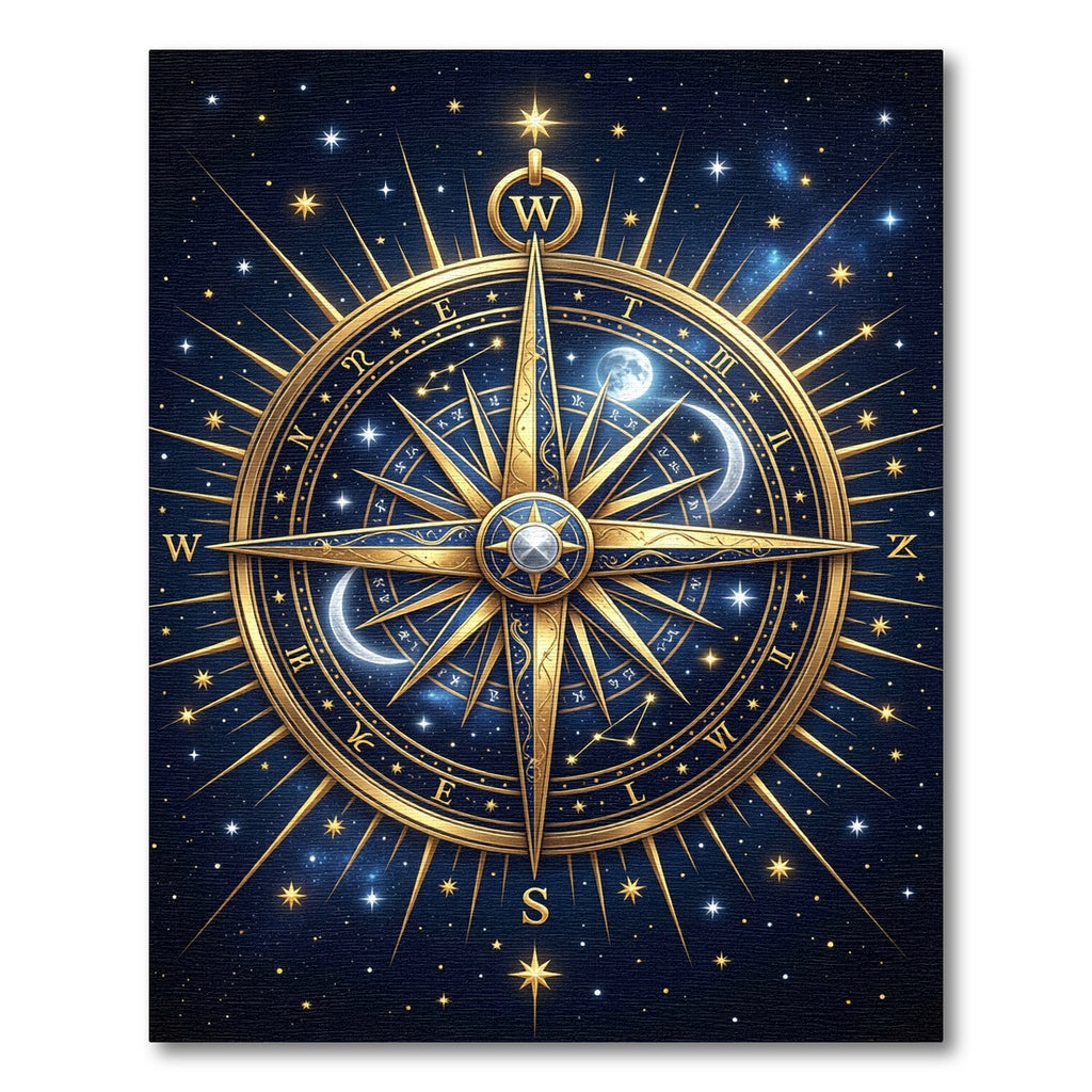 Golden Celestial Compass Navy Night Sky Rug