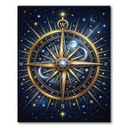 Golden Celestial Compass Navy Night Sky Rug