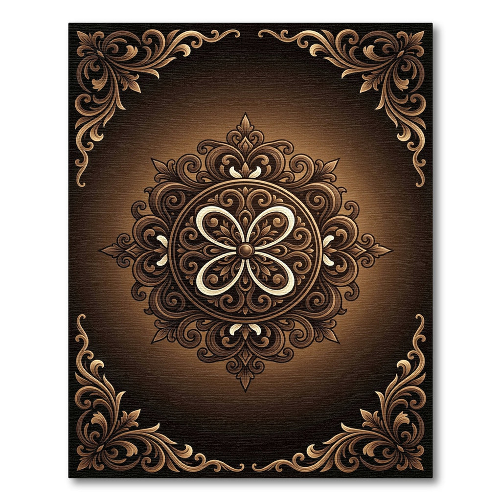 Elegant Bronze Ornate Floral Medallion Rug