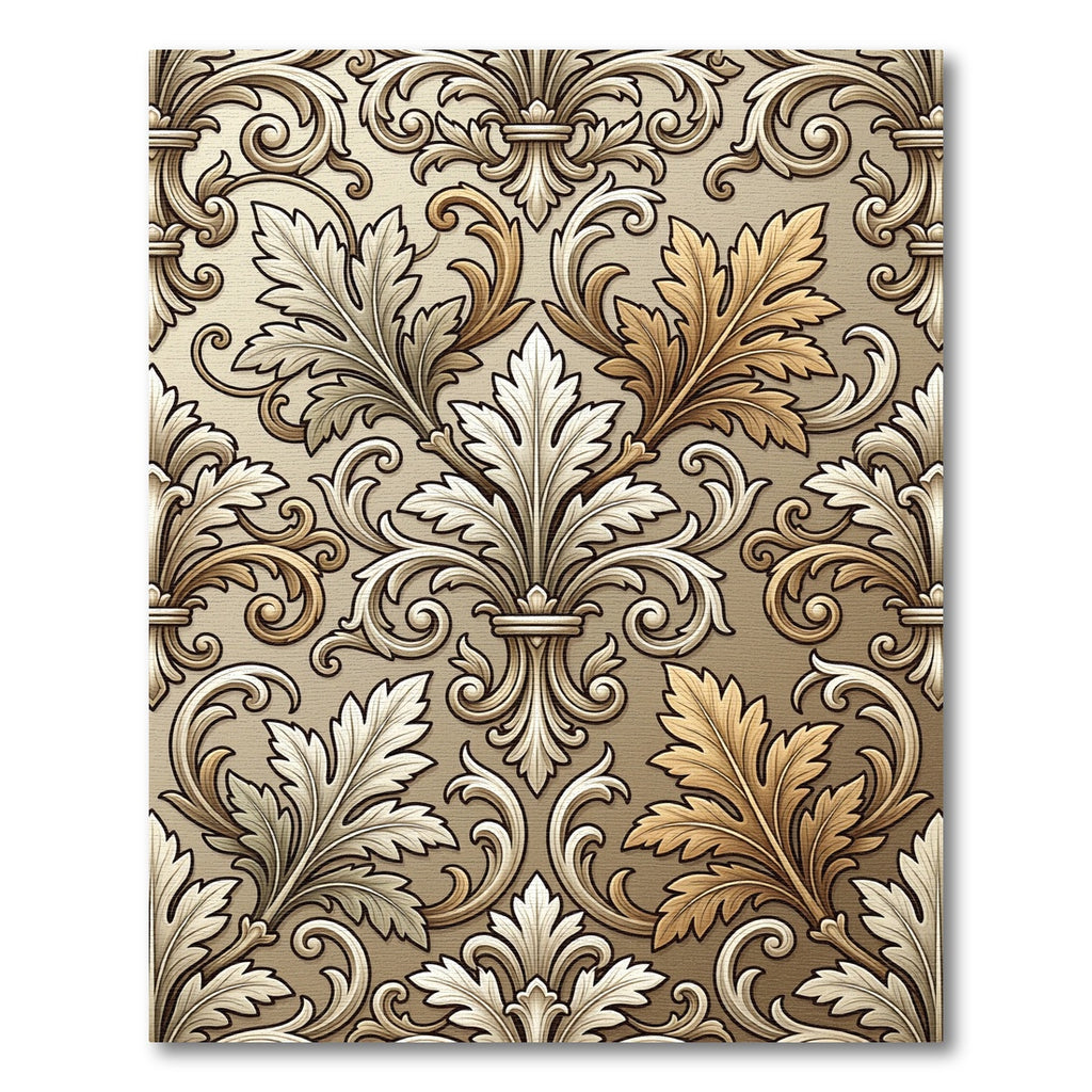 Elegant Gold White Acanthus Leaf Rug