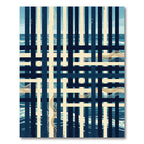 Abstract Navy Cream Geometric Grid Wave Rug