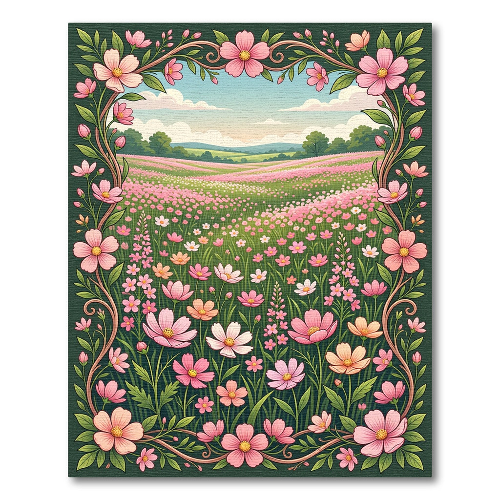 Whimsical Pink Floral Meadow Garden Rug