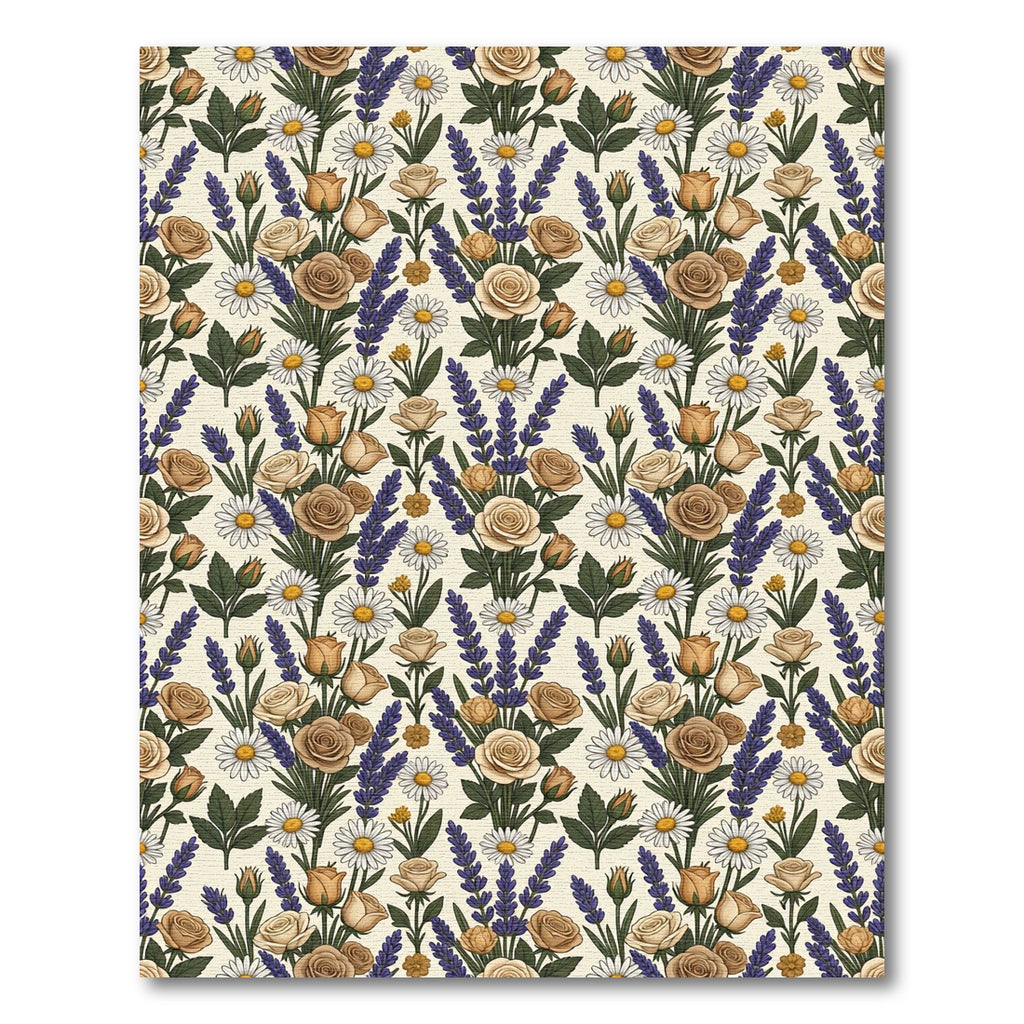 Tan Rose Lavender Daisy Bouquet Rug