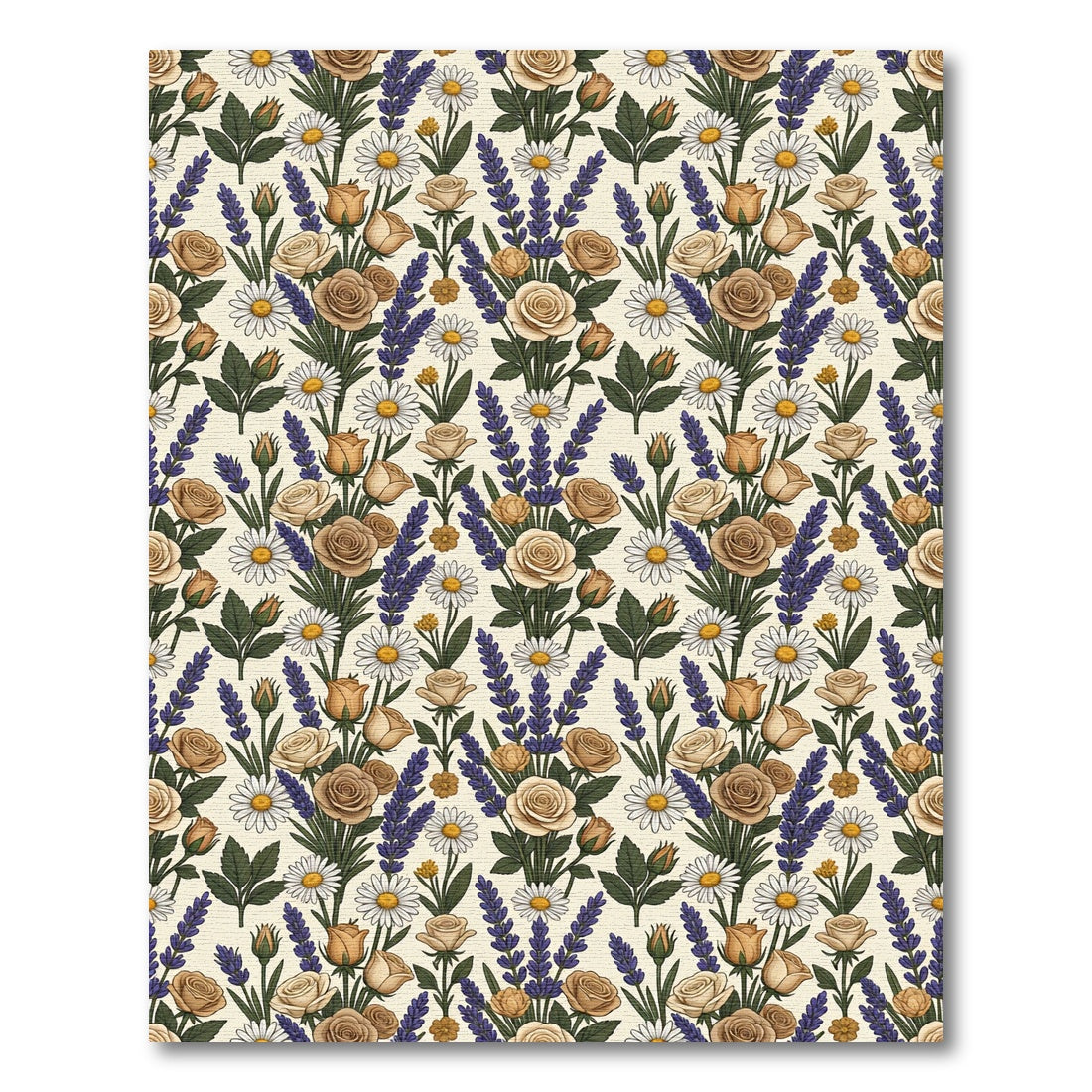 Tan Rose Lavender Daisy Bouquet Rug