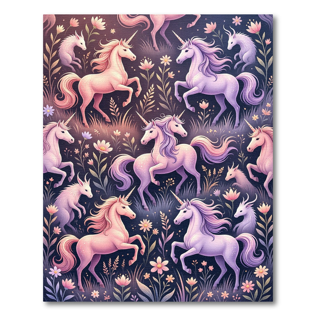 Whimsical Pastel Unicorn Floral Field Rug