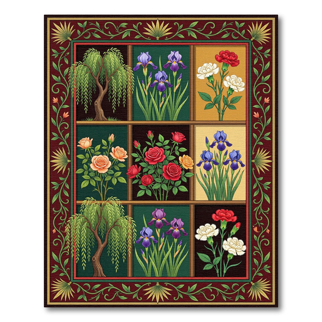 Botanical Garden Willow and Iris Grid Rug