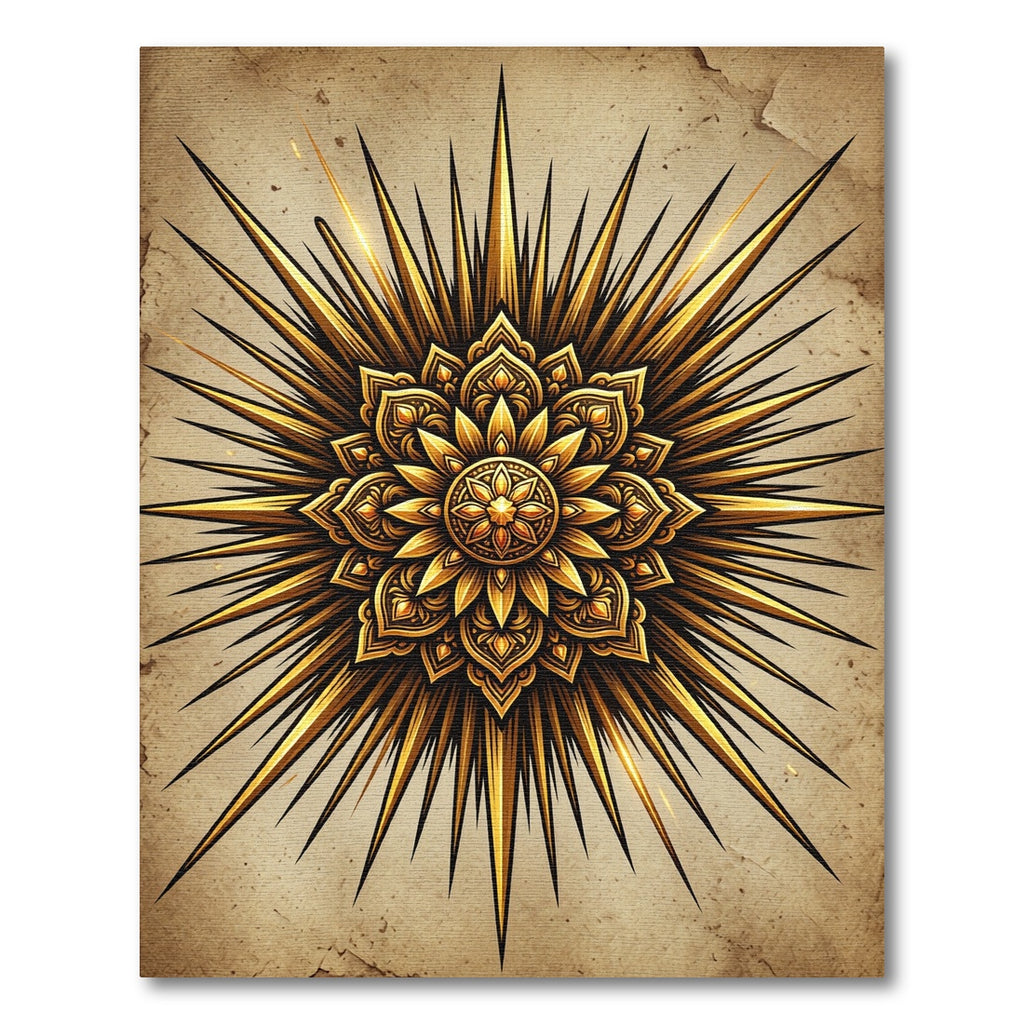 Radiant Golden Sunburst Mandala Rug