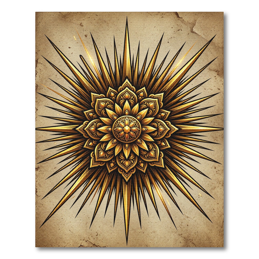 Radiant Golden Sunburst Mandala Rug
