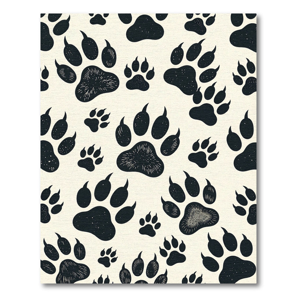 Black and Cream Wildlife Paw Track Rug
