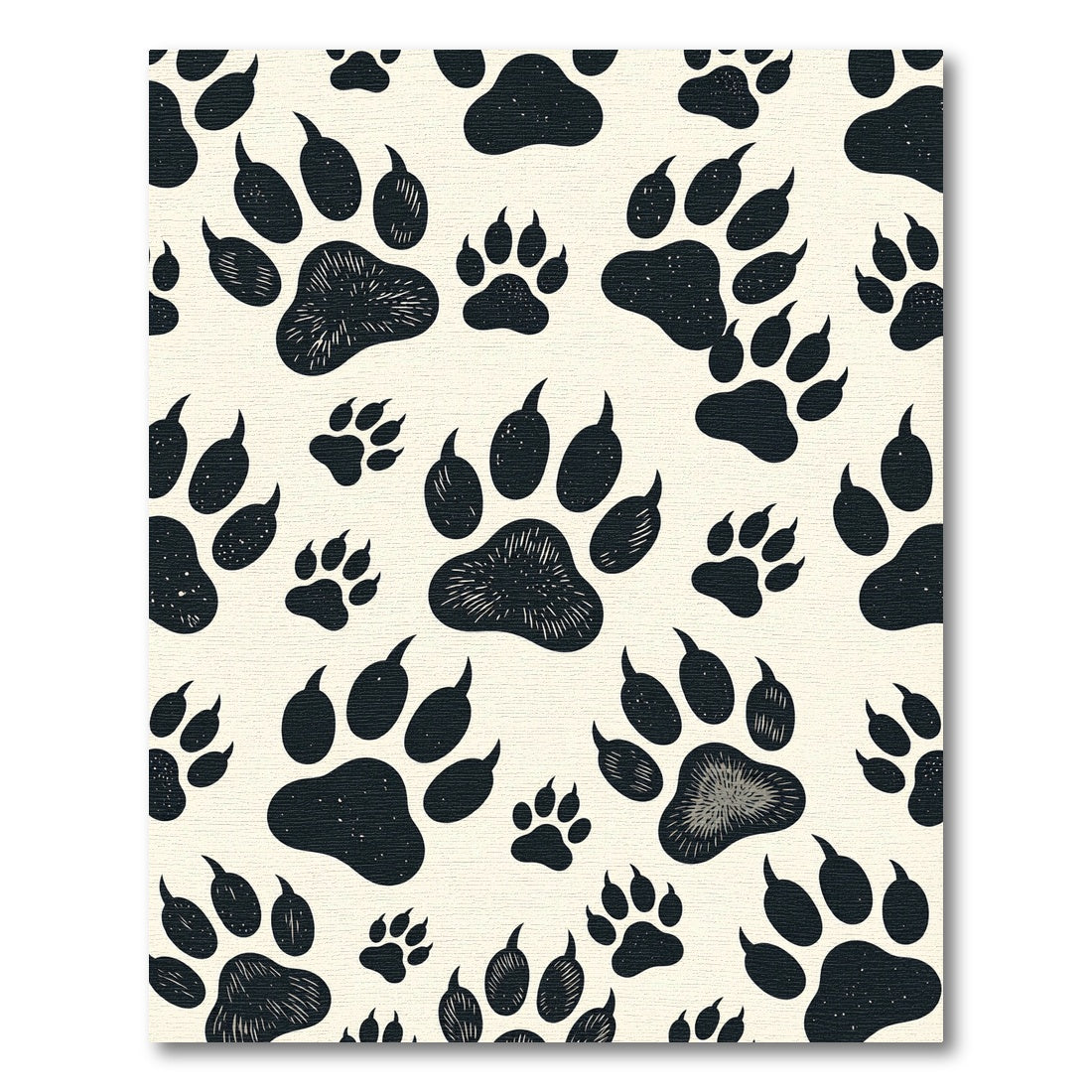 Black and Cream Wildlife Paw Track Rug