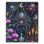 Mystical Neon Spider Web Floral Moon Rug