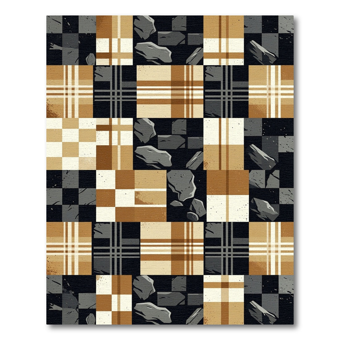Plaid Stone Mosaic Geometric Composition Rug