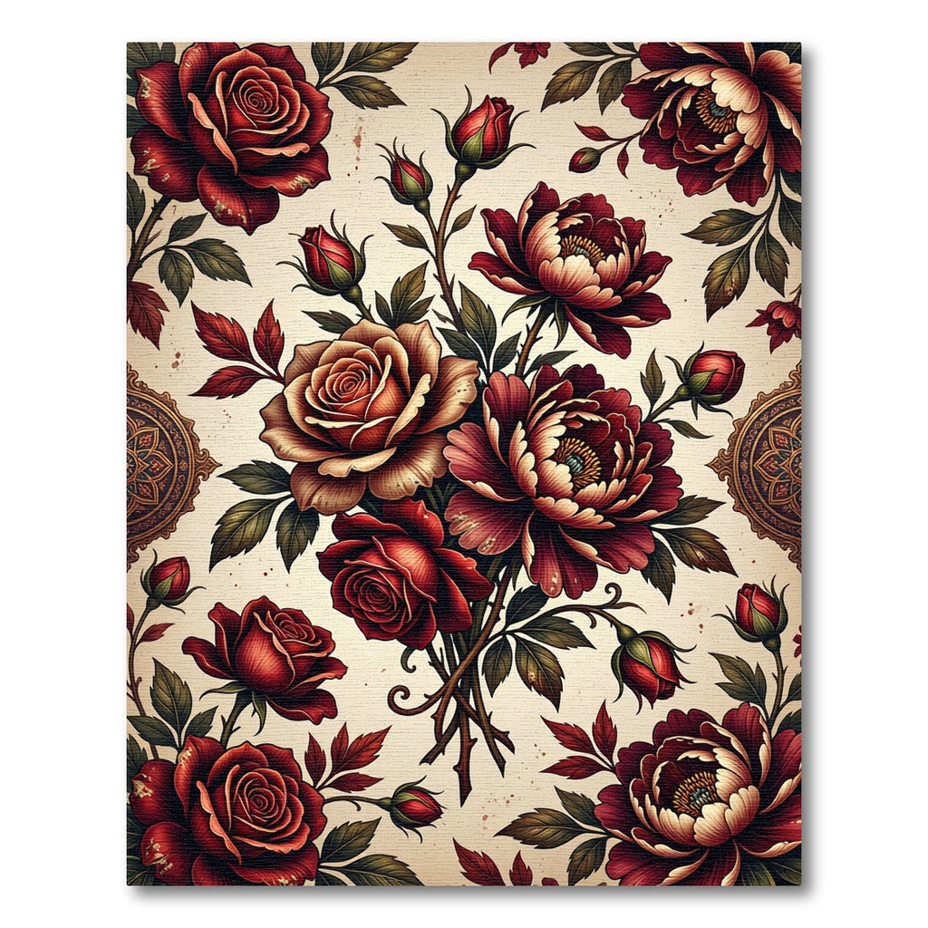Rich Red Rose Floral Arrangement Rug