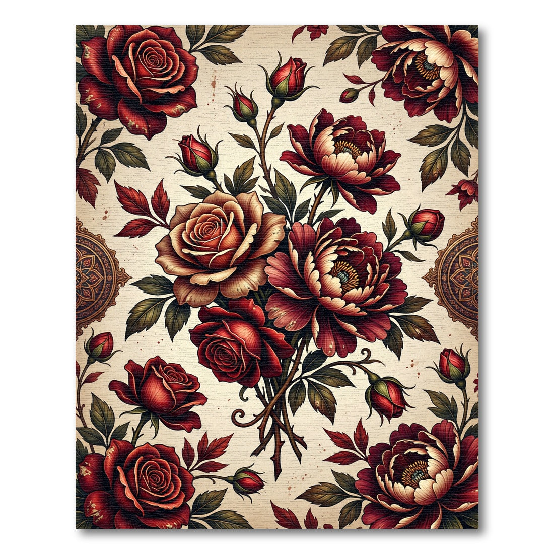 Rich Red Rose Floral Arrangement Rug