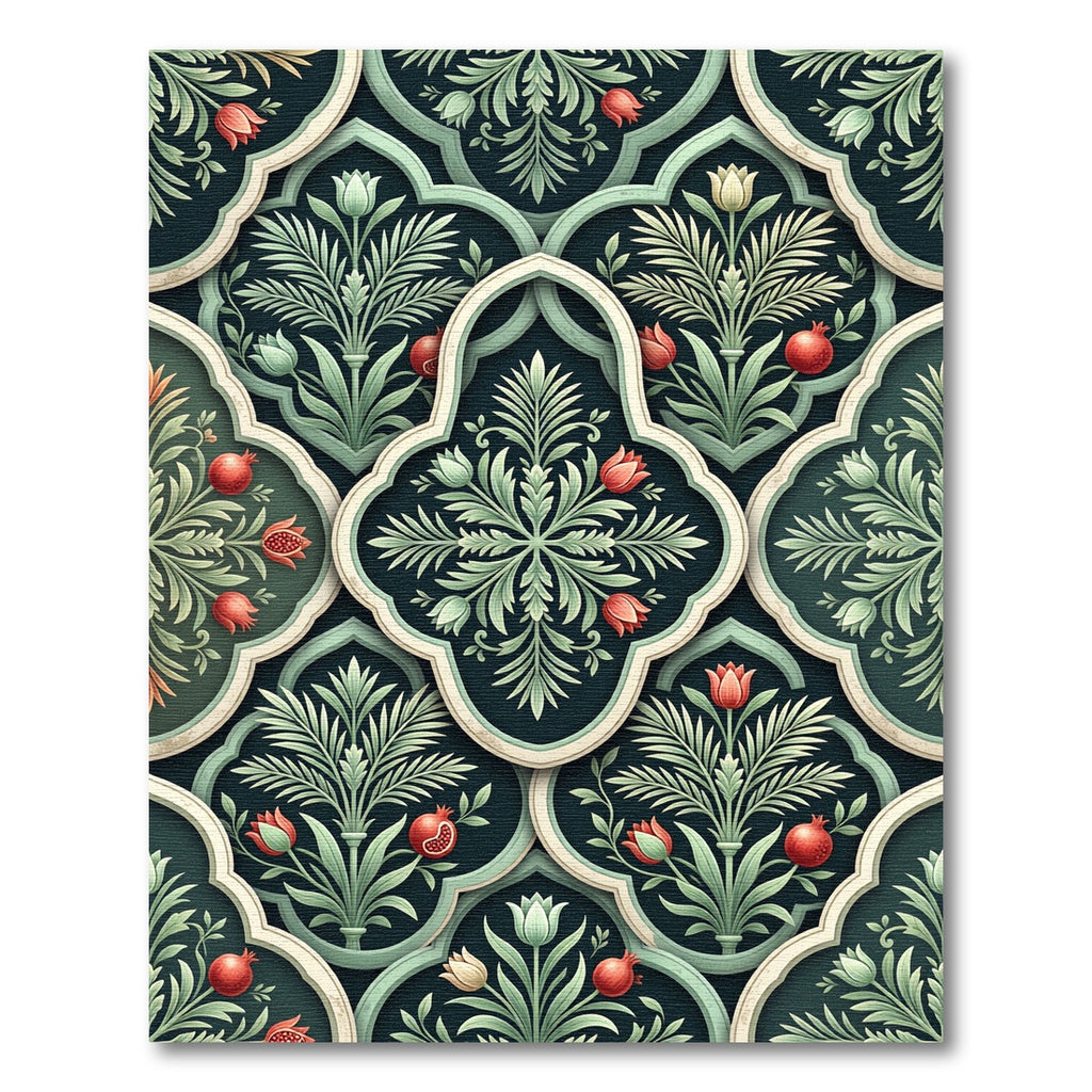 Emerald Pomegranate Floral Damask Art Rug