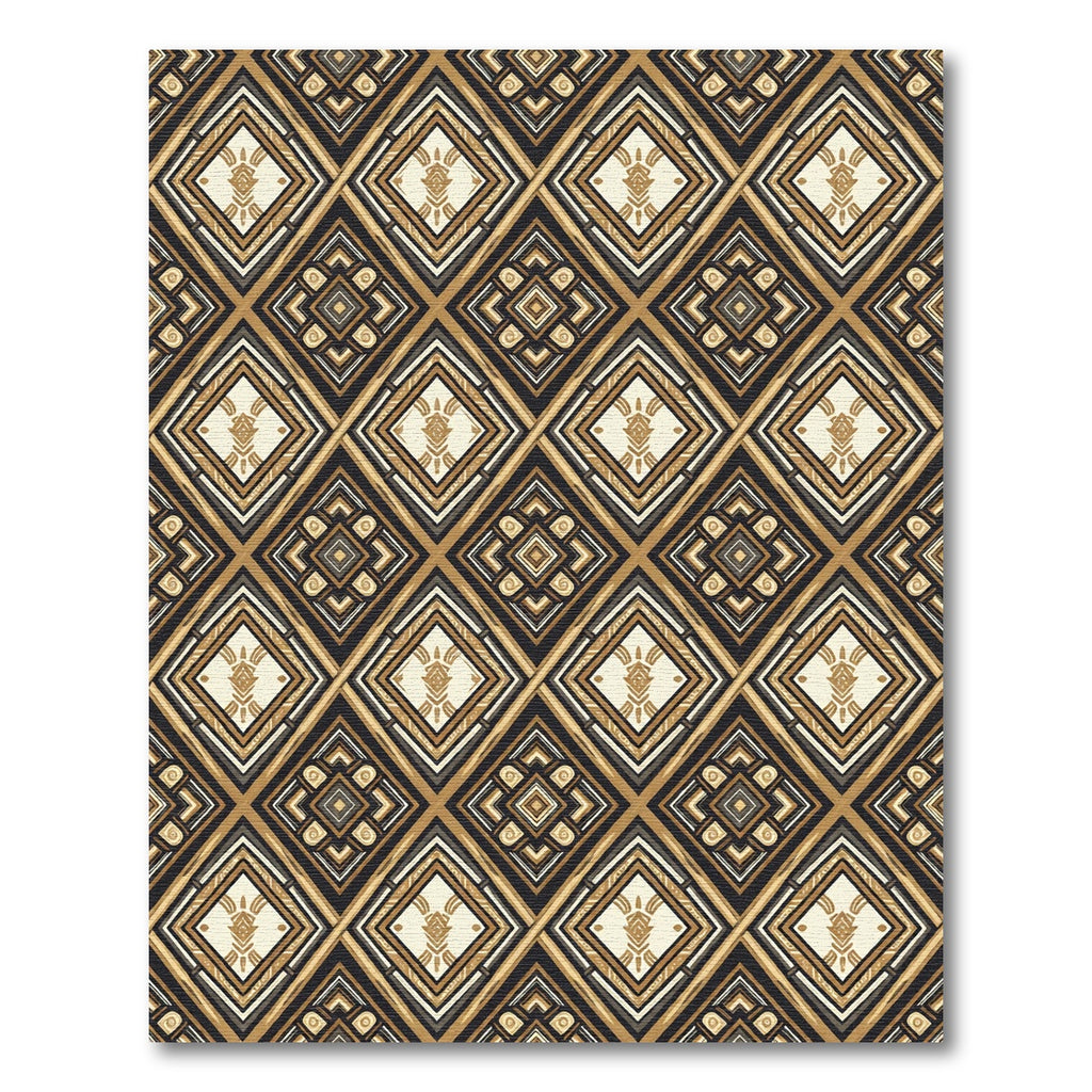 Golden Black Diamond Geometric Medallion Rug