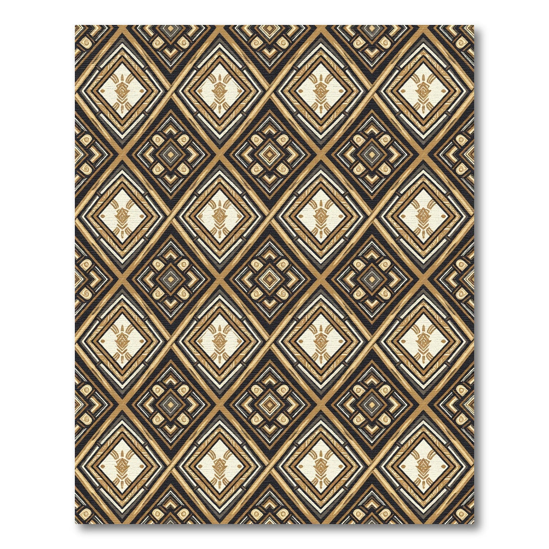 Golden Black Diamond Geometric Medallion Rug