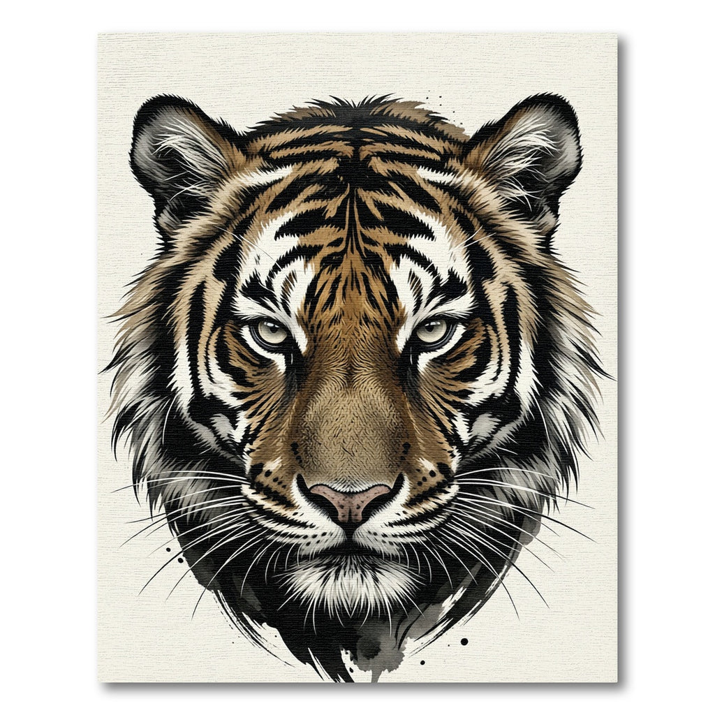 Bold Tiger Face Abstract Watercolor Rug