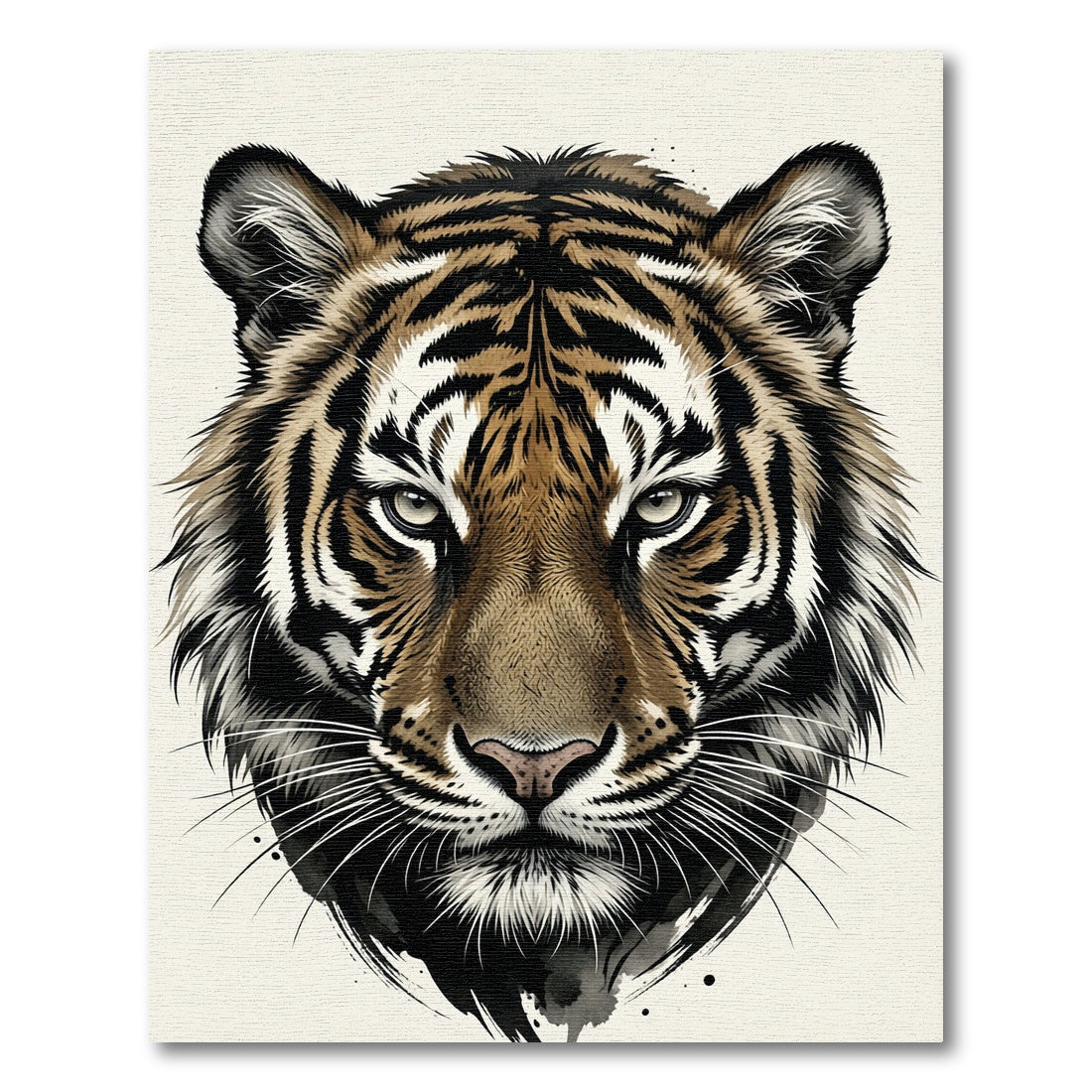 Bold Tiger Face Abstract Watercolor Rug