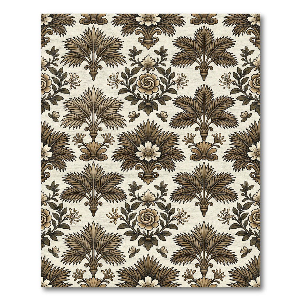 Brown Floral Acanthus Damask Rug