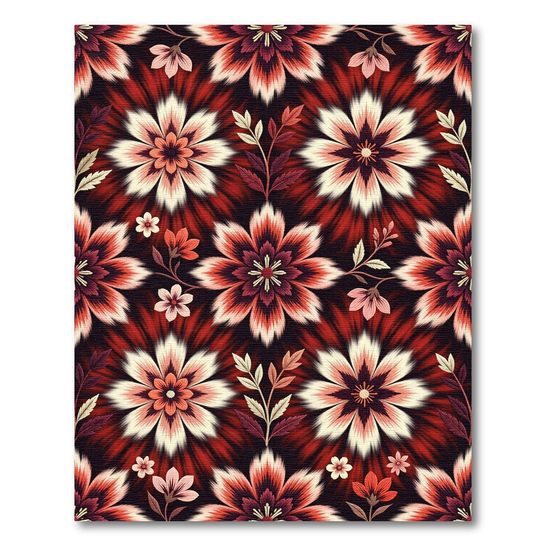 Burgundy Cream Floral Starburst Rug