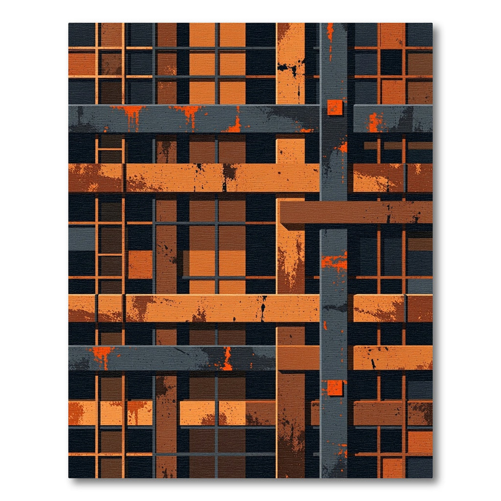 Orange Gray Geometric Grungy Lattice Rug