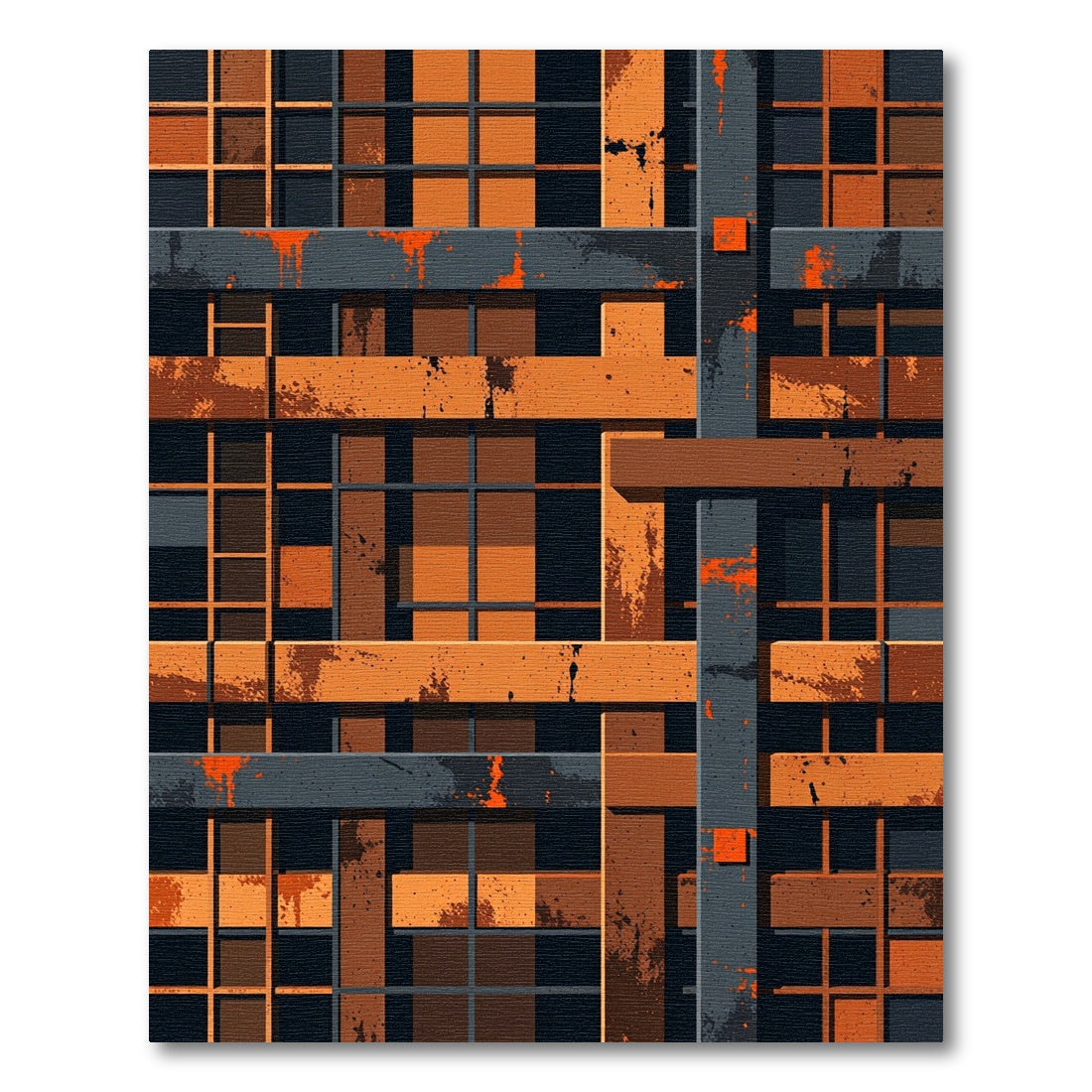 Orange Gray Geometric Grungy Lattice Rug